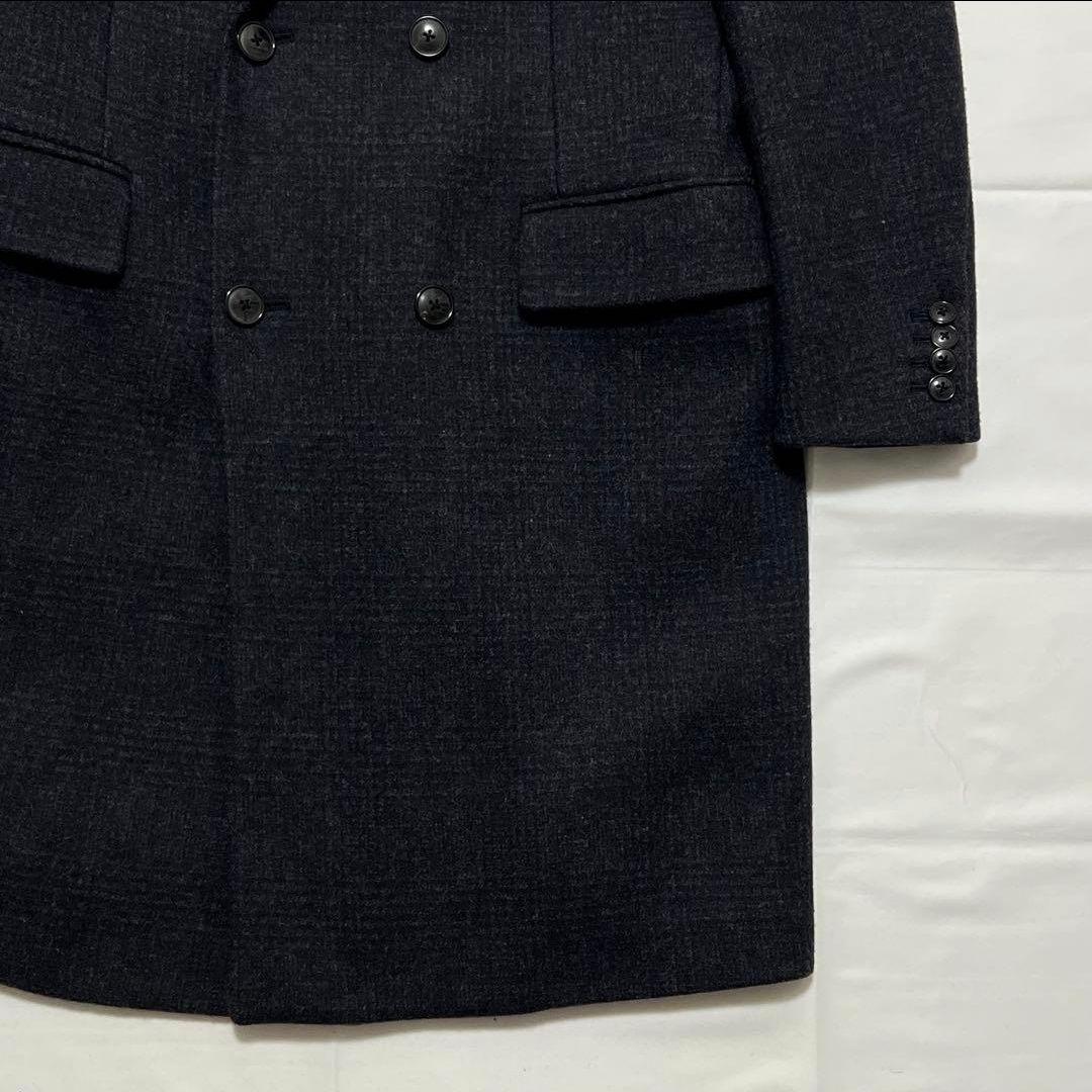 極美品✨EDIFICE ダブル チェスターコート カシミヤ混 ネイビー チェック