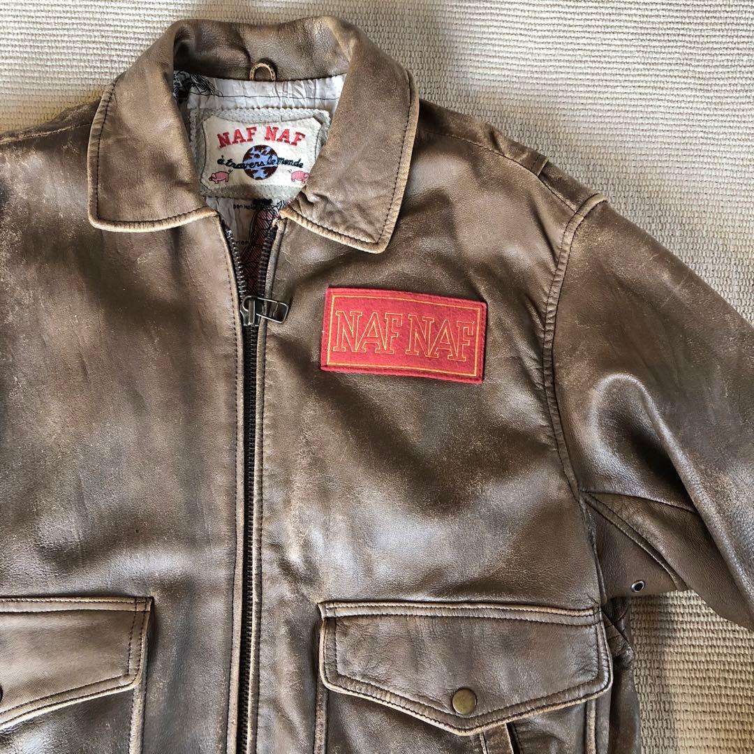 希少品 NAF NAF フライトジャケット レザージャケット G-1 羊革 XL