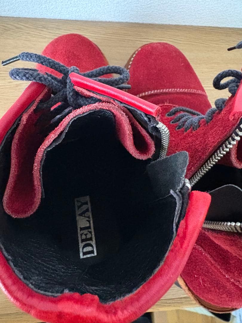 DELAY by win＆sonsスエードブーツ sizeＭ/レッドサイドジップ