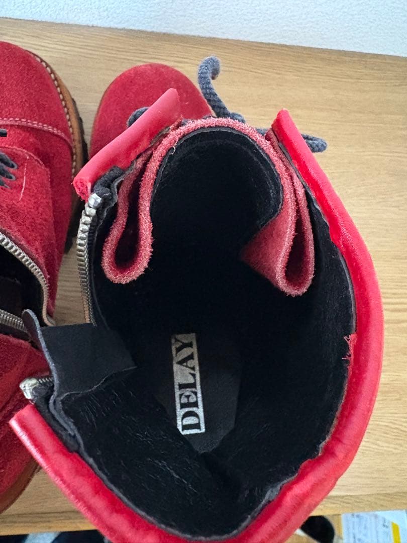 DELAY by win＆sonsスエードブーツ sizeＭ/レッドサイドジップ