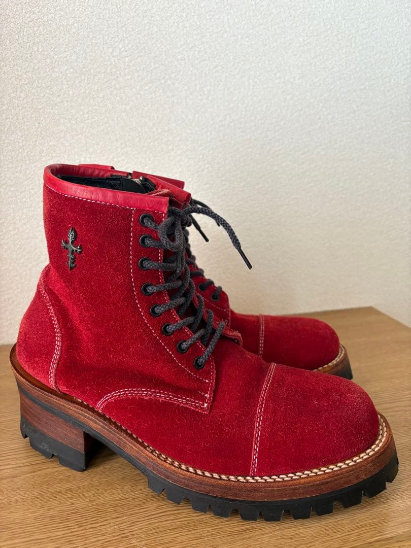 DELAY by win＆sonsスエードブーツ sizeＭ/レッドサイドジップ