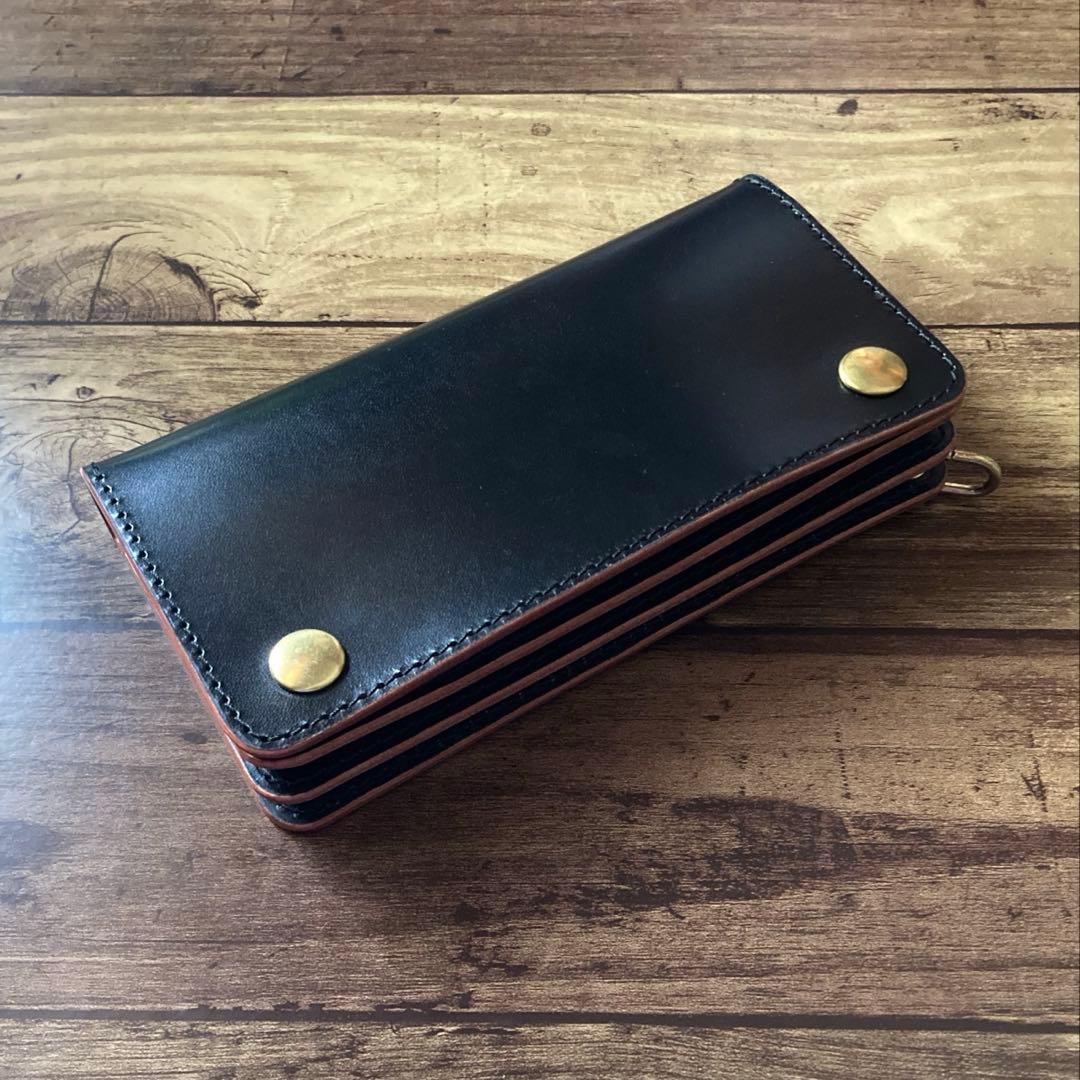 【サビオラ様ご確認用】トラッカーウォレット 新喜皮革 ホースハイド 茶芯ブラック