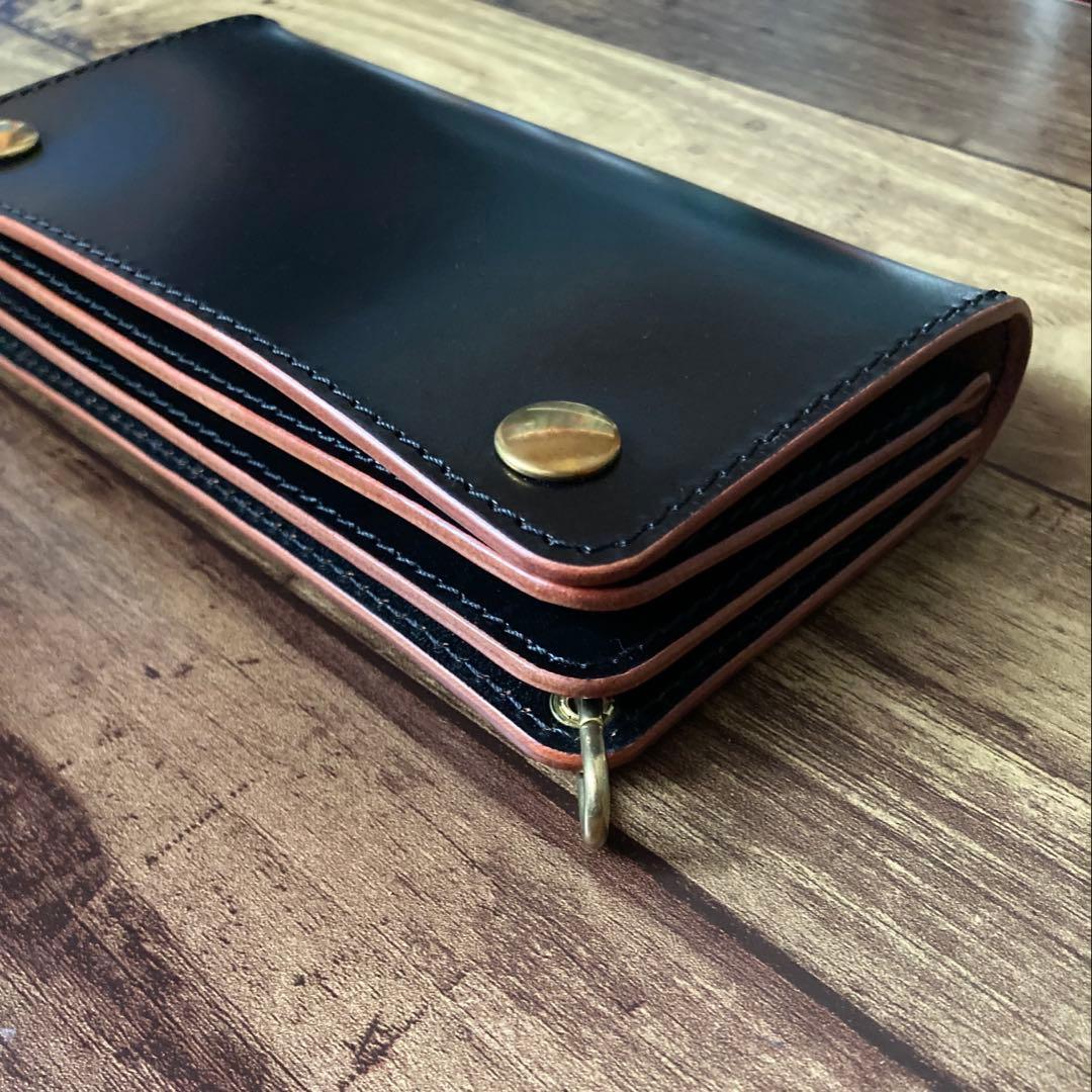 【サビオラ様ご確認用】トラッカーウォレット 新喜皮革 ホースハイド 茶芯ブラック