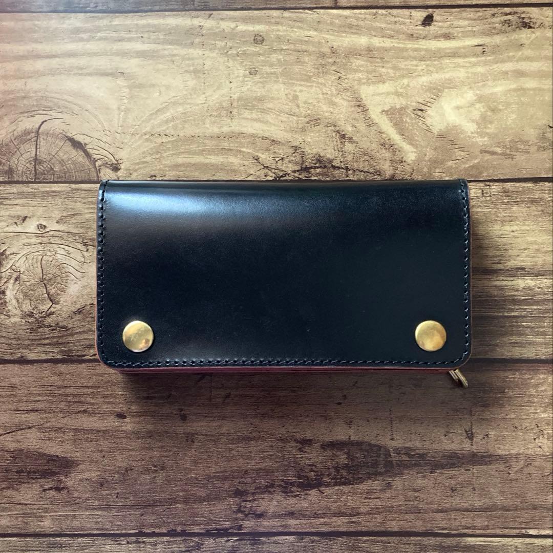 【サビオラ様ご確認用】トラッカーウォレット 新喜皮革 ホースハイド 茶芯ブラック