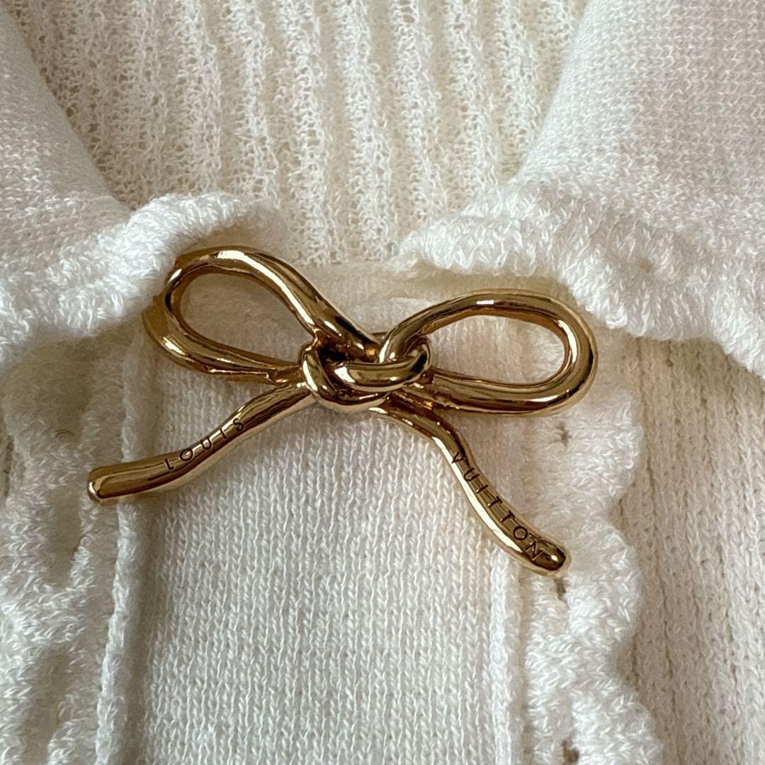 LOUIS VUITTON 半袖Tシャツ Lサイズ　ホワイト　ゴールド　リボン