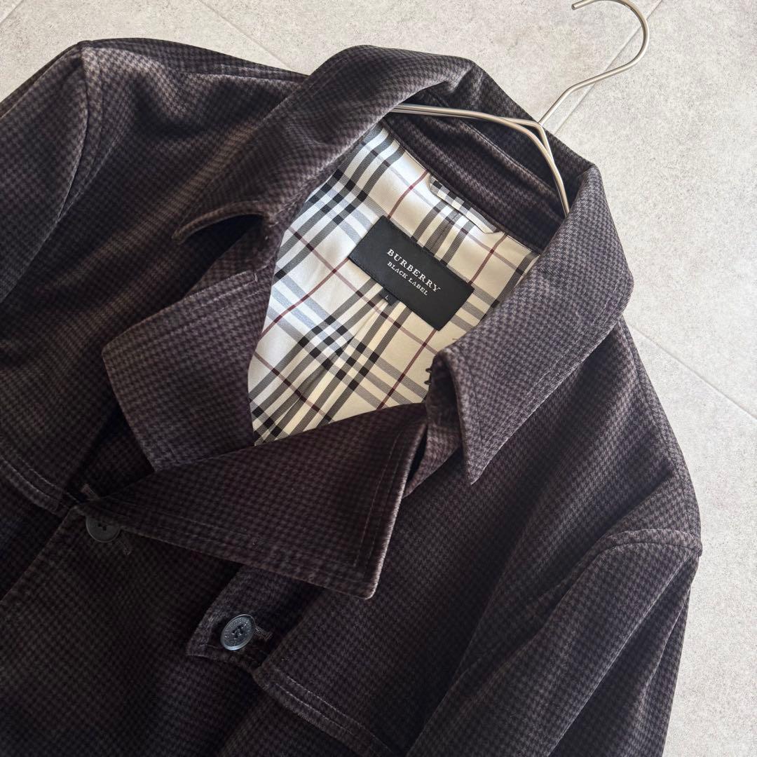 バーバリーブラックレーベル　ピーコート　千鳥格子　濃茶　ダブル　L　ベロア