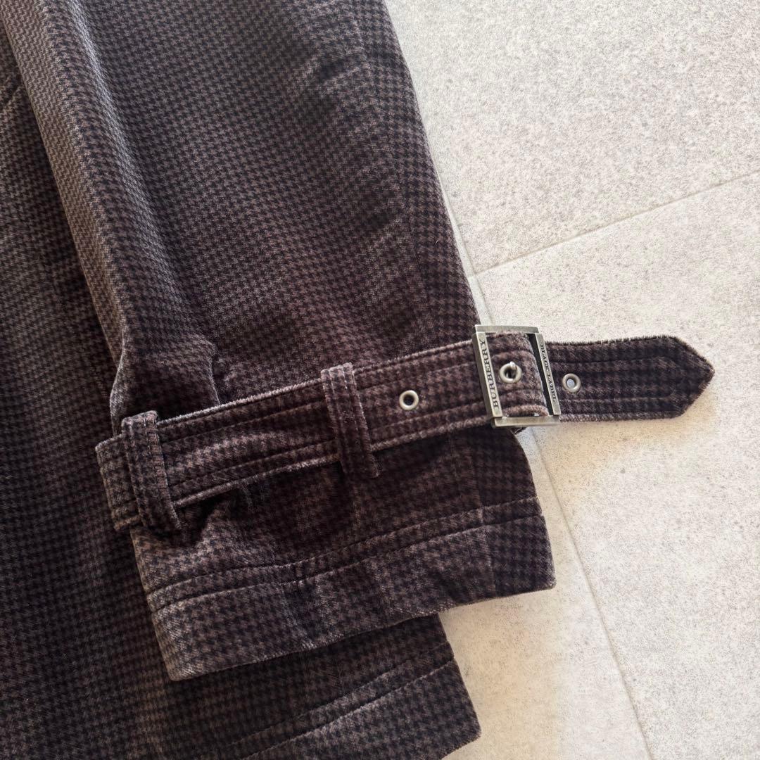 バーバリーブラックレーベル　ピーコート　千鳥格子　濃茶　ダブル　L　ベロア