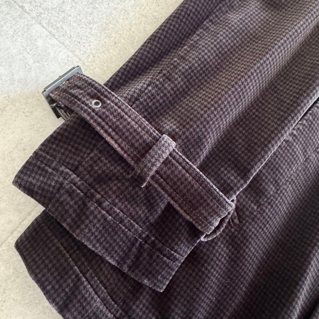 バーバリーブラックレーベル　ピーコート　千鳥格子　濃茶　ダブル　L　ベロア