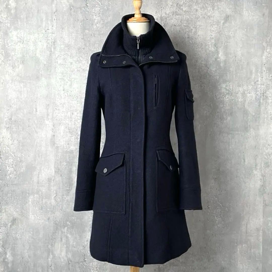 【美品】MAXMARA ライナー付き レイヤード ウール スタンドカラー コート