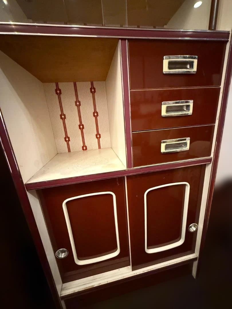 昭和レトロ 食器棚 ガラスキャビネット 木製 キッチン収納 ヴィンテージ 古家具