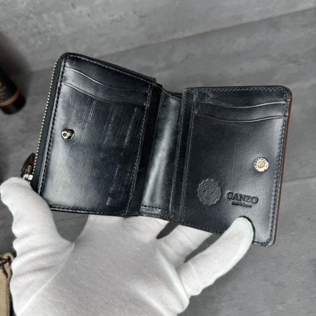 【新品同等】GANZO AVON ブライドルレザー Lファスナー 2つ折り財布