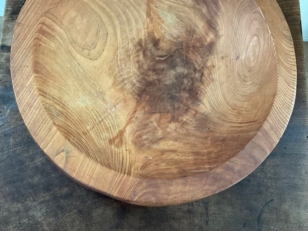 欅　無垢材　くりぬき　木鉢　こね鉢　木彫　古道具　径約47cm　約14.3kg