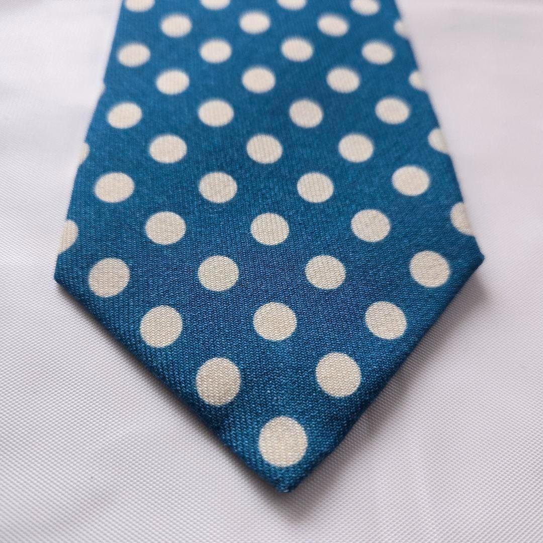新品　未使用　美品　ErricoFormicola　ブルー　 水玉　ネクタイ