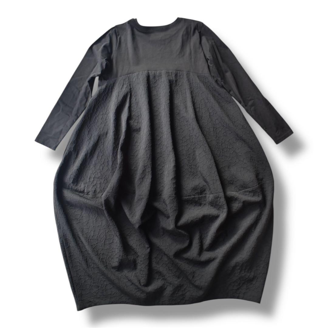 未使用級✨BEARDSLEY 人気　ジャガード マルワンピ バルーン ロング 黒