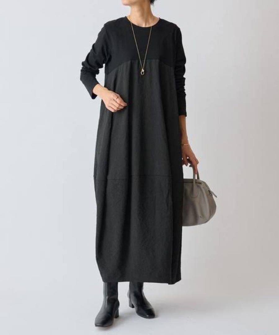 未使用級✨BEARDSLEY 人気　ジャガード マルワンピ バルーン ロング 黒