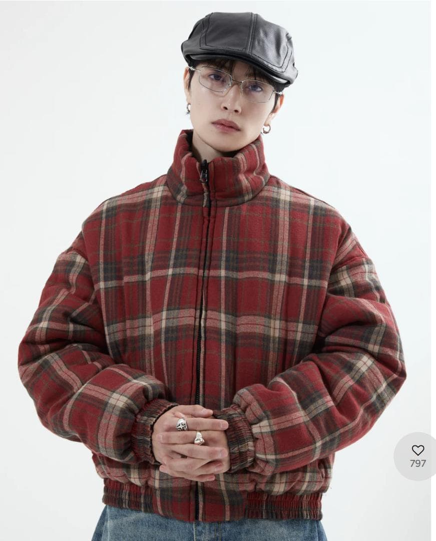 L2142　リバーシブルチェックアウター　L（black）　地底人ONLINE