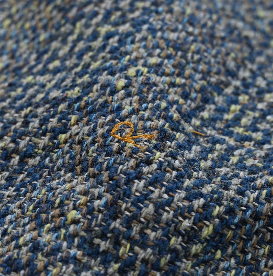 週末限定金額　45R 藍玉手箱ツイードのノーカラーアニージャケット　藍染め