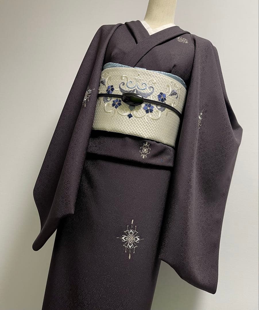 特選総刺繍飛び柄小紋着尺【総刺繍◆更紗紋意匠地】黒 ブラック