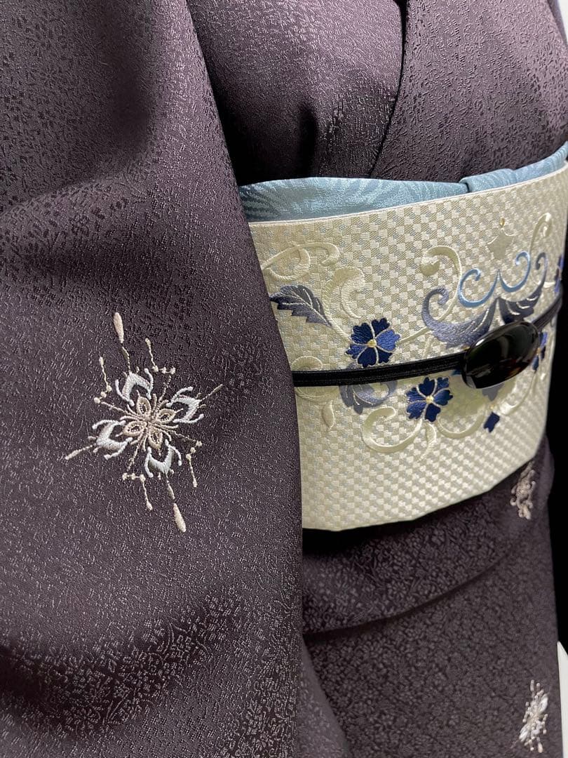 特選総刺繍飛び柄小紋着尺【総刺繍◆更紗紋意匠地】黒 ブラック