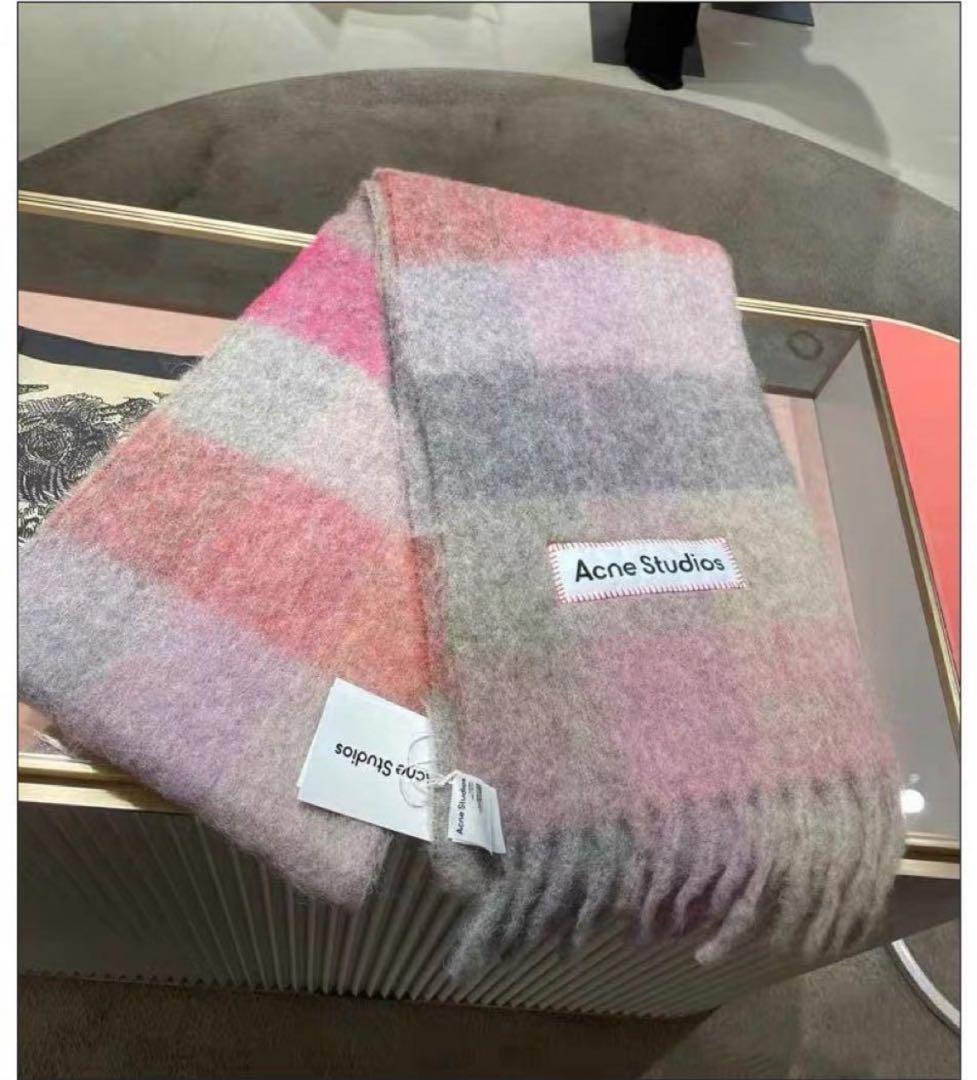新品未使用Acne Studios ピンク系チェック マフラー