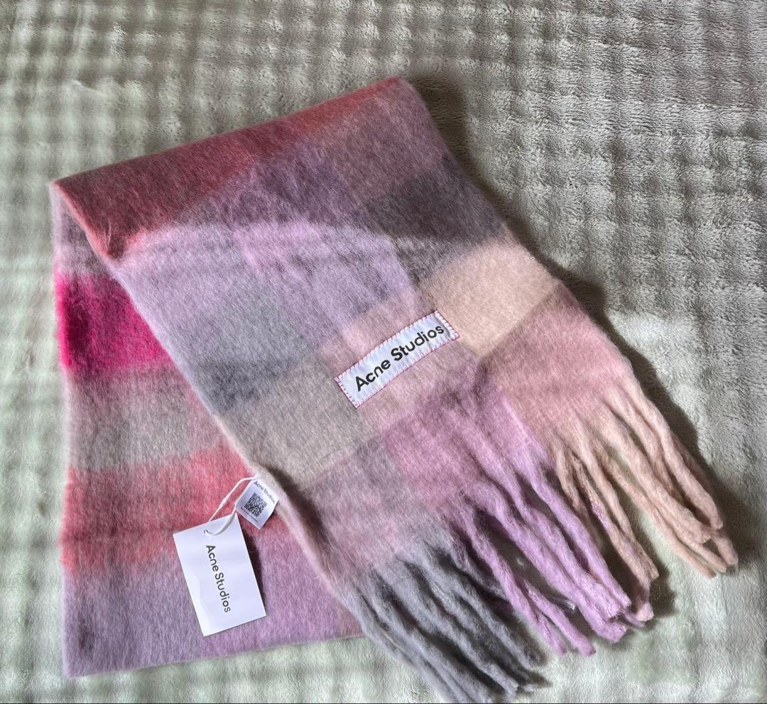 新品未使用Acne Studios ピンク系チェック マフラー