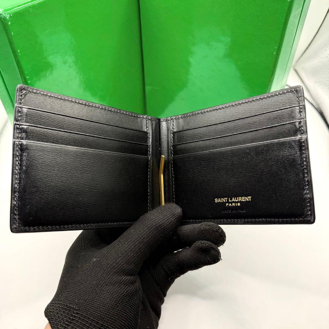 【未使用級✨】サンローラン マネークリップ カサンドラ ゴールド金具 レザー 黒