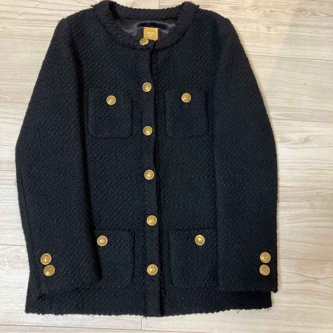 美品✨ドゥーズィエムクラス　ノーカラーツイードジャケット　金ボタン　金プレート