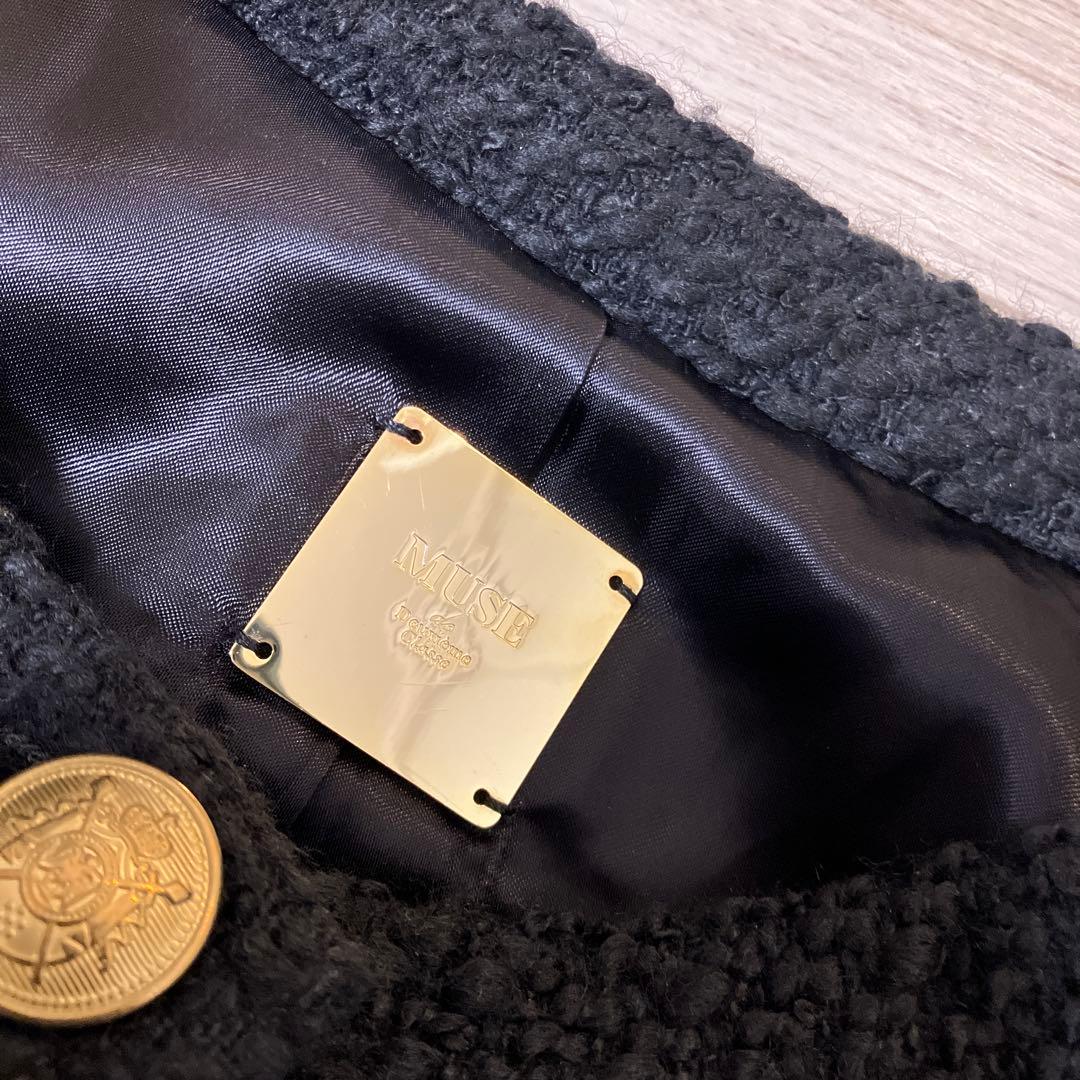 美品✨ドゥーズィエムクラス　ノーカラーツイードジャケット　金ボタン　金プレート