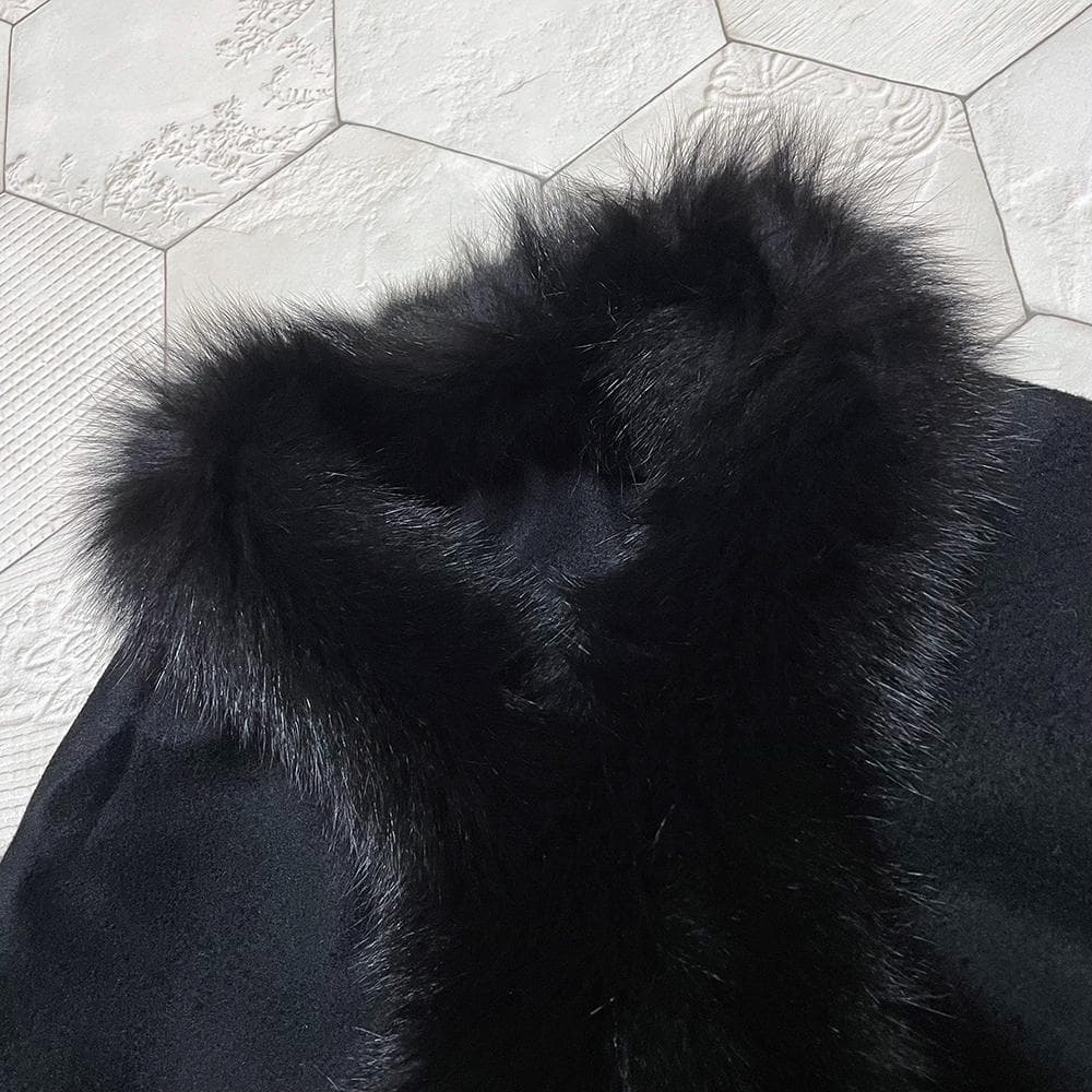 SAGA FURS 豪華フォックスファートリム 伊製カシミヤ100％生地 マント
