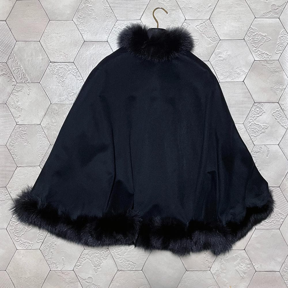 SAGA FURS 豪華フォックスファートリム 伊製カシミヤ100％生地 マント