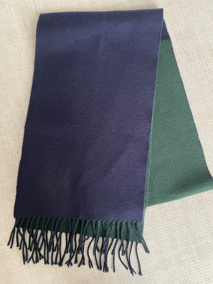 【LOEWE】バイカラーマフラー ネイビー×グリーン