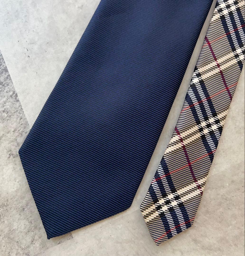 極美品 BURBERRY LONDON ネクタイ ソリッド＆ノバチェック