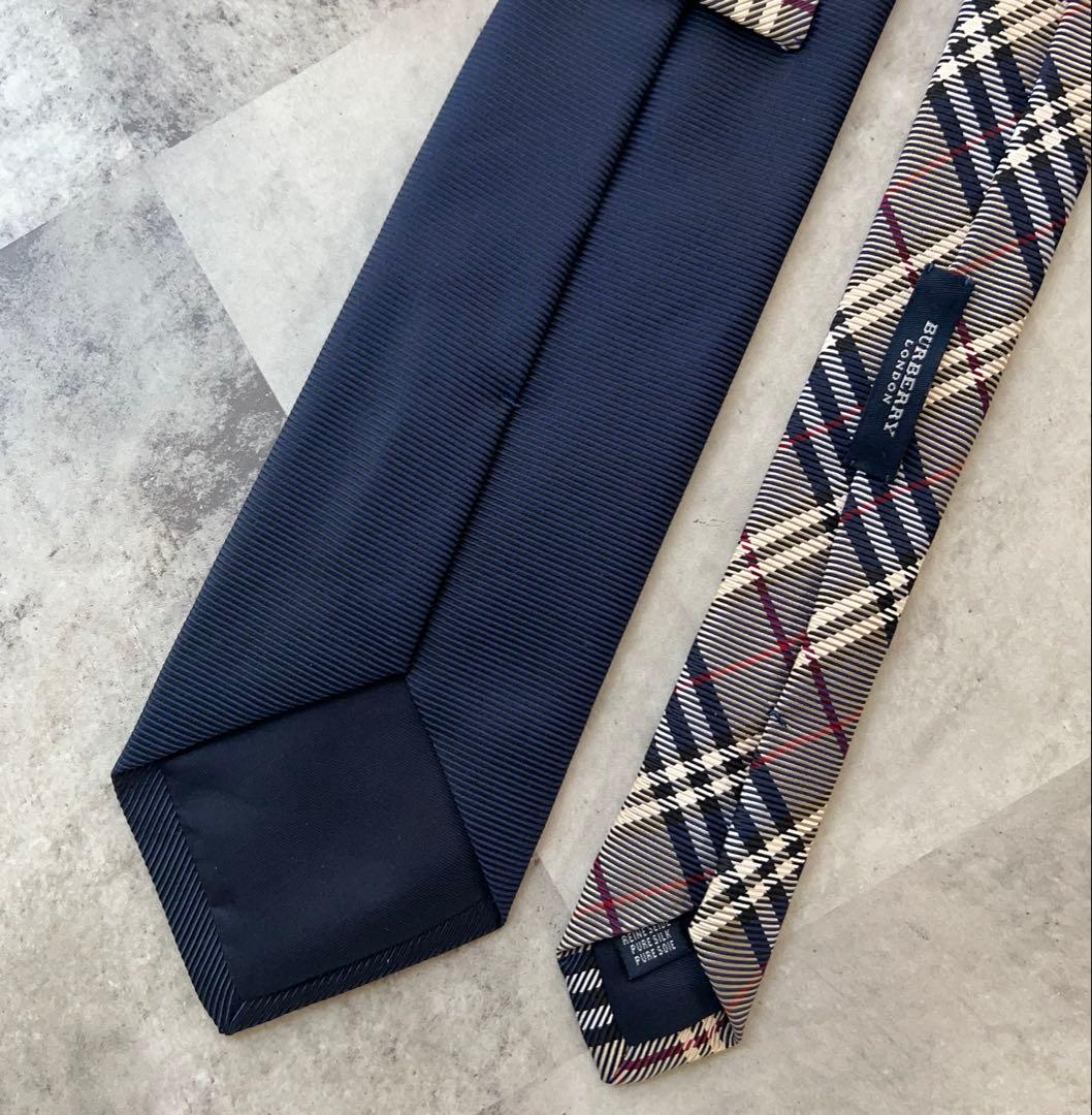 極美品 BURBERRY LONDON ネクタイ ソリッド＆ノバチェック