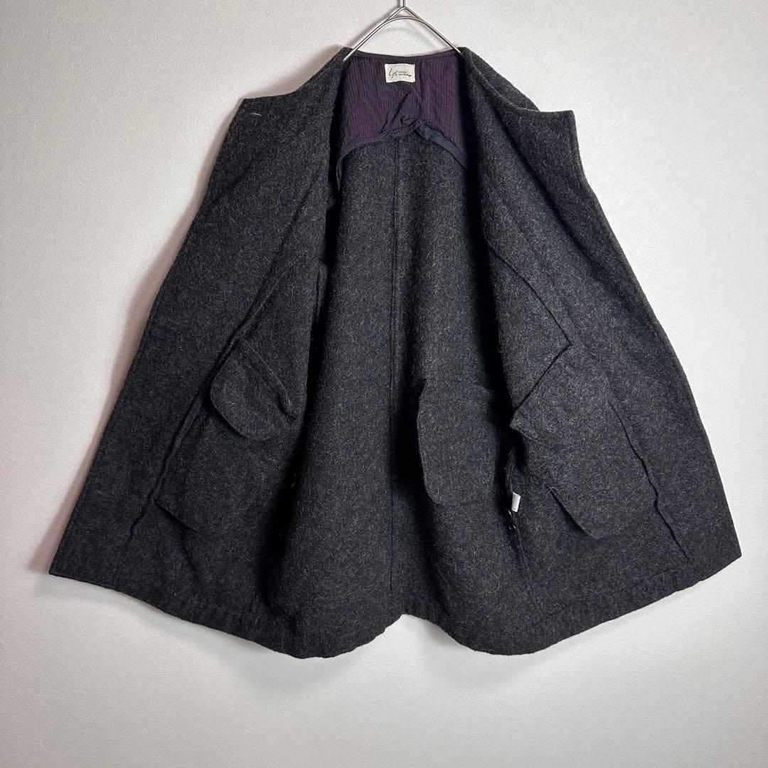 【希少】Y's ヨウジヤマモト　ウールコート　ノーカラー　シャギー　リバーコート
