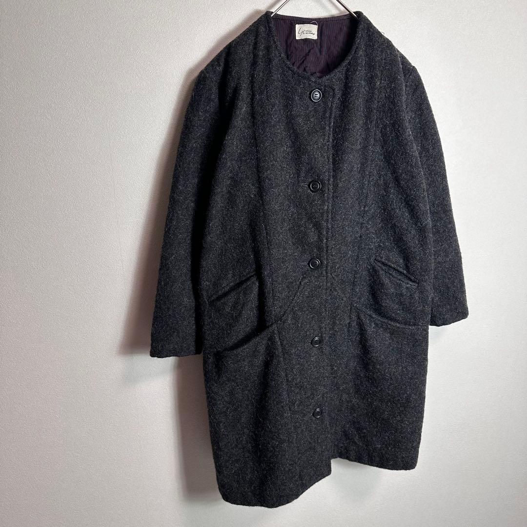 【希少】Y's ヨウジヤマモト　ウールコート　ノーカラー　シャギー　リバーコート