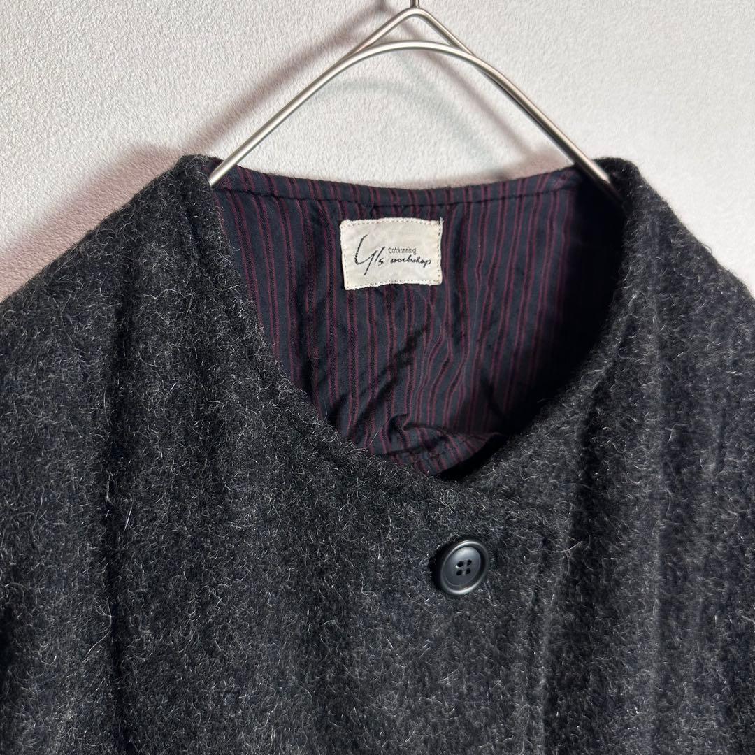 【希少】Y's ヨウジヤマモト　ウールコート　ノーカラー　シャギー　リバーコート