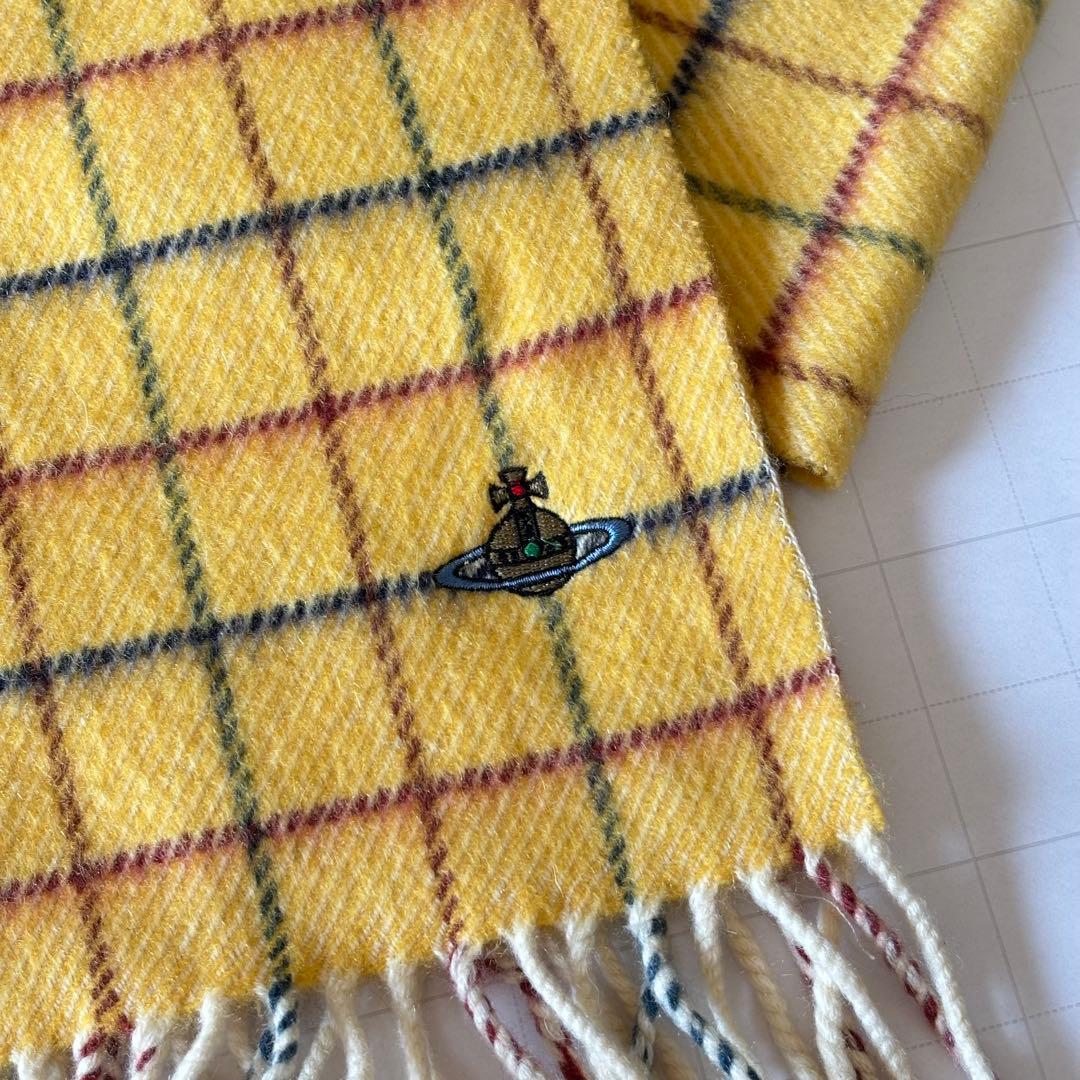 VivienneWestwood イエロー チェック柄 ウールマフラー