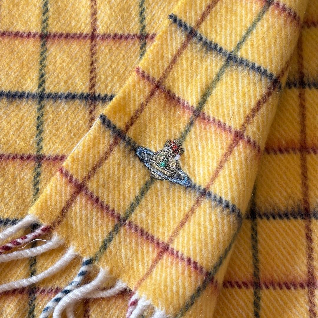 VivienneWestwood イエロー チェック柄 ウールマフラー