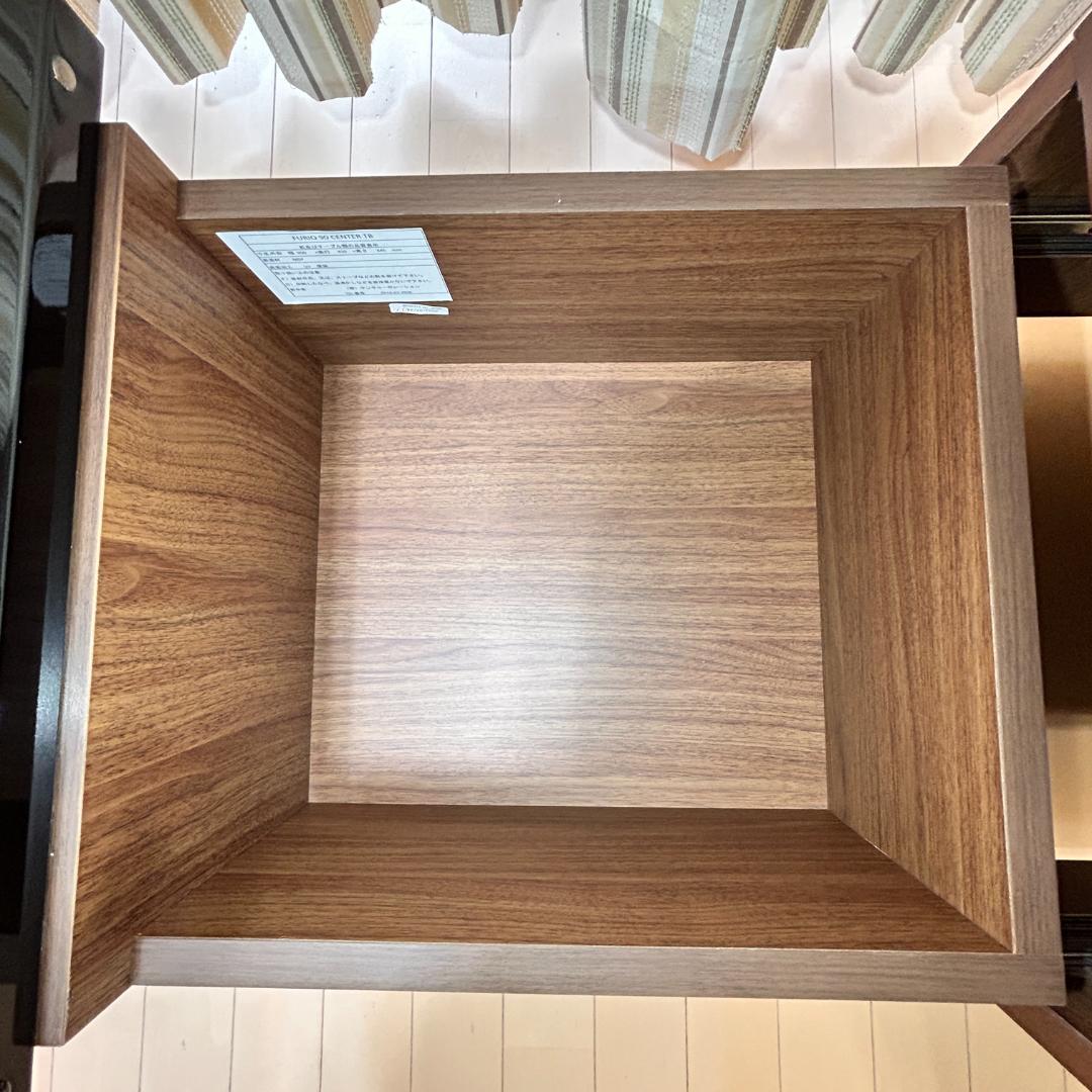 【美品】スライド収納付ローテーブル 幅90cm 木目×ガラス調天板 完成品