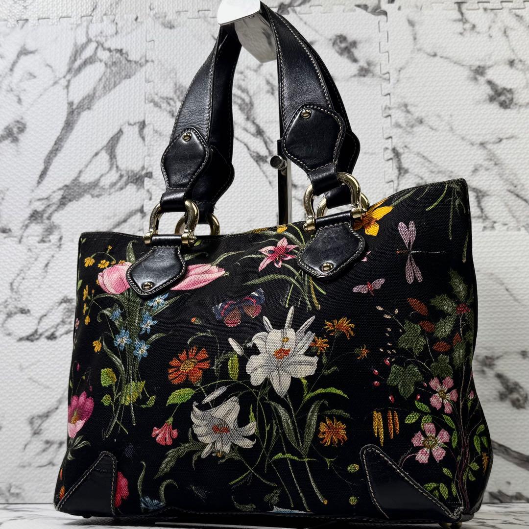 希少◯グッチ　トートバッグ　フローラ　花柄　キャンバス×レザー　B5 タブレット