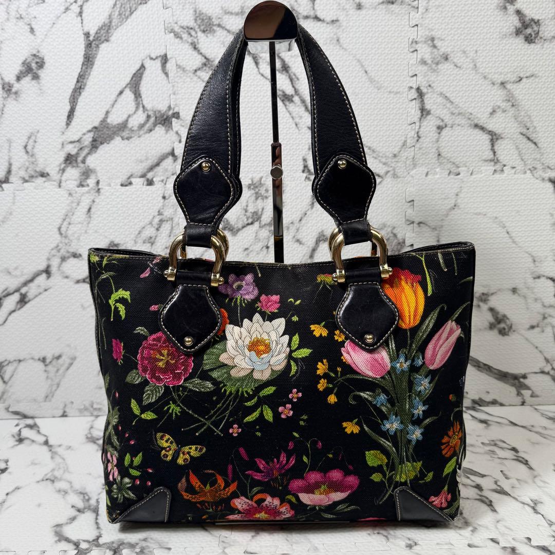 希少◯グッチ　トートバッグ　フローラ　花柄　キャンバス×レザー　B5 タブレット