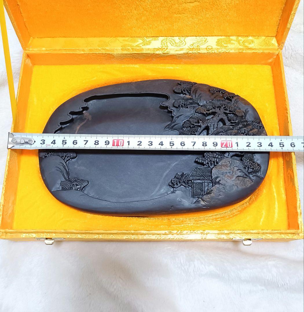 ⭐新品⭐中国硯 すずり 書道具 骨董品 手彫り 天然石端渓石 ケース付き