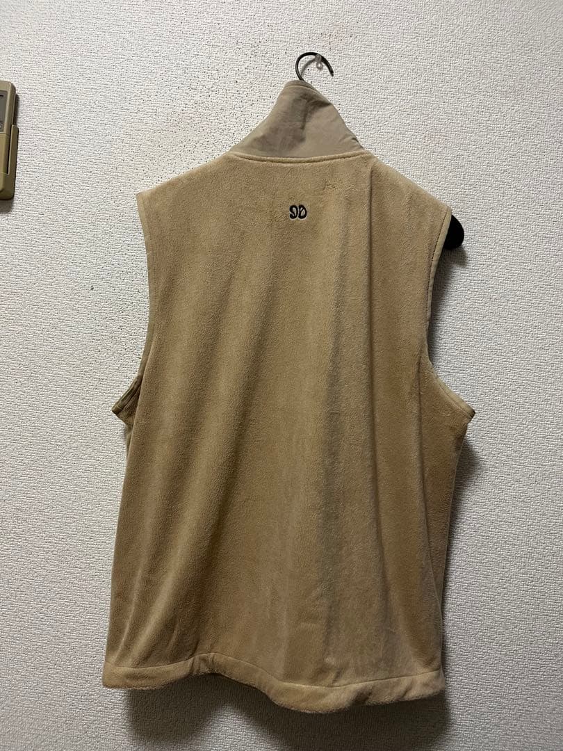 mid 90s club　ナイロン×フリースベスト　/M　ベージュ　ゴルロゴ刺繍