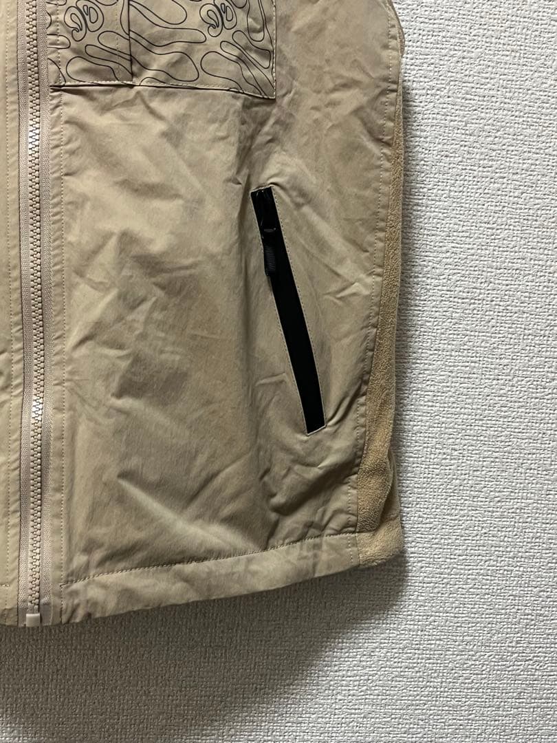 mid 90s club　ナイロン×フリースベスト　/M　ベージュ　ゴルロゴ刺繍