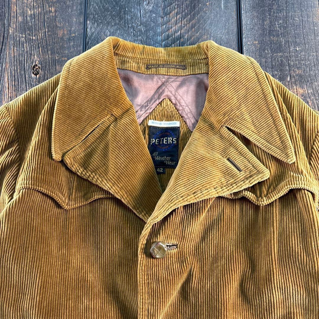 古着　70s ピーターズ　ランチコート　コーデュロイ　ブラウン系　XL.
