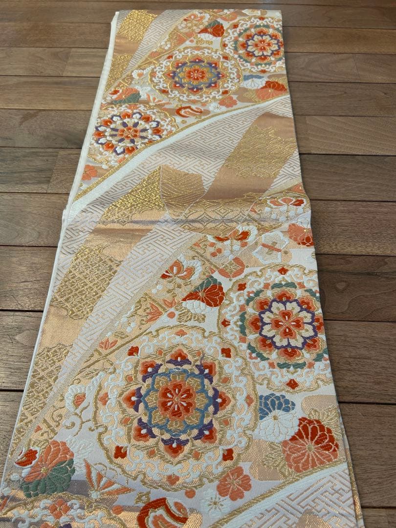 振袖 オレンジ 緑 花柄 帯、小物付き