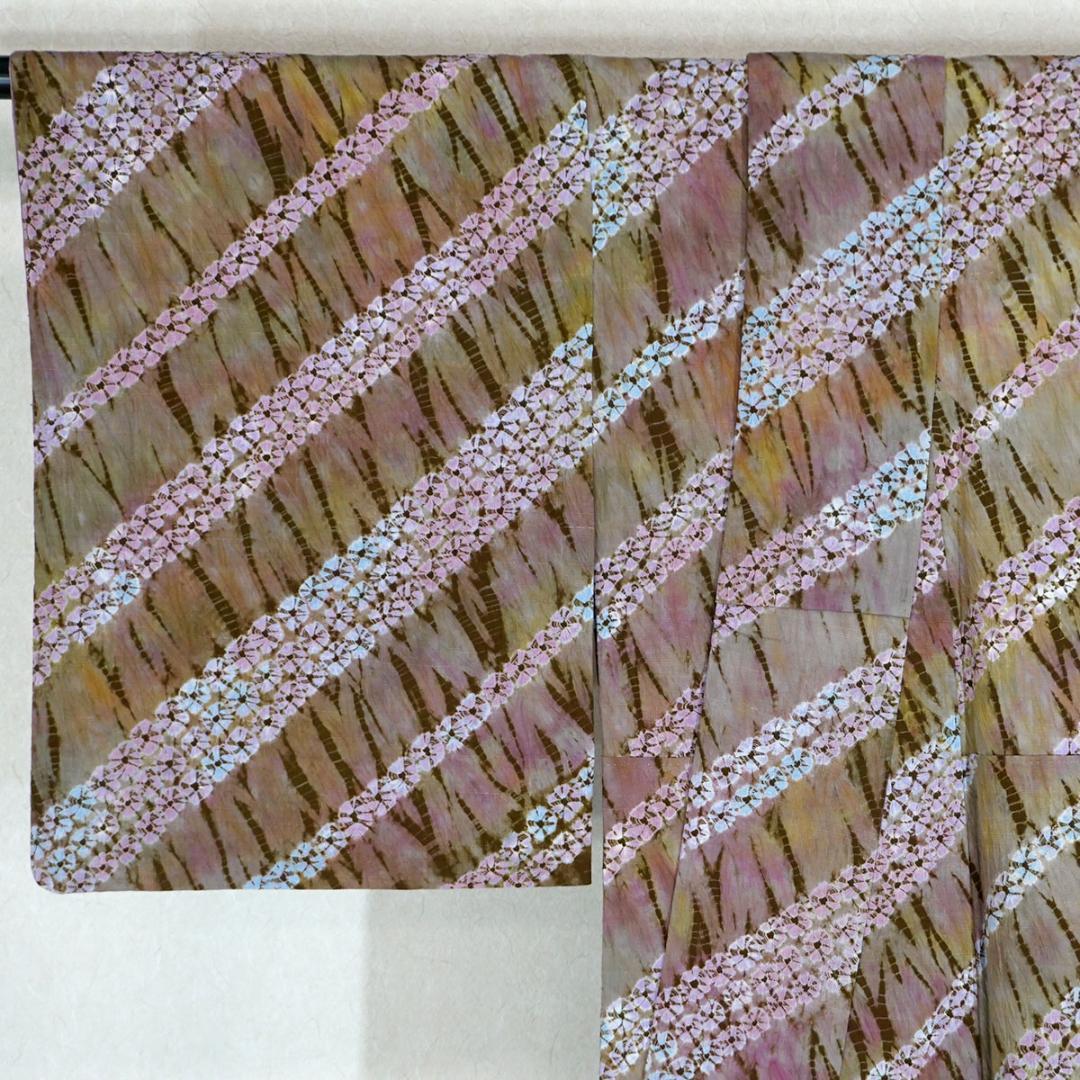 板締め絞り　正絹染紬　カジュアル　お洒落着　155cm　l862