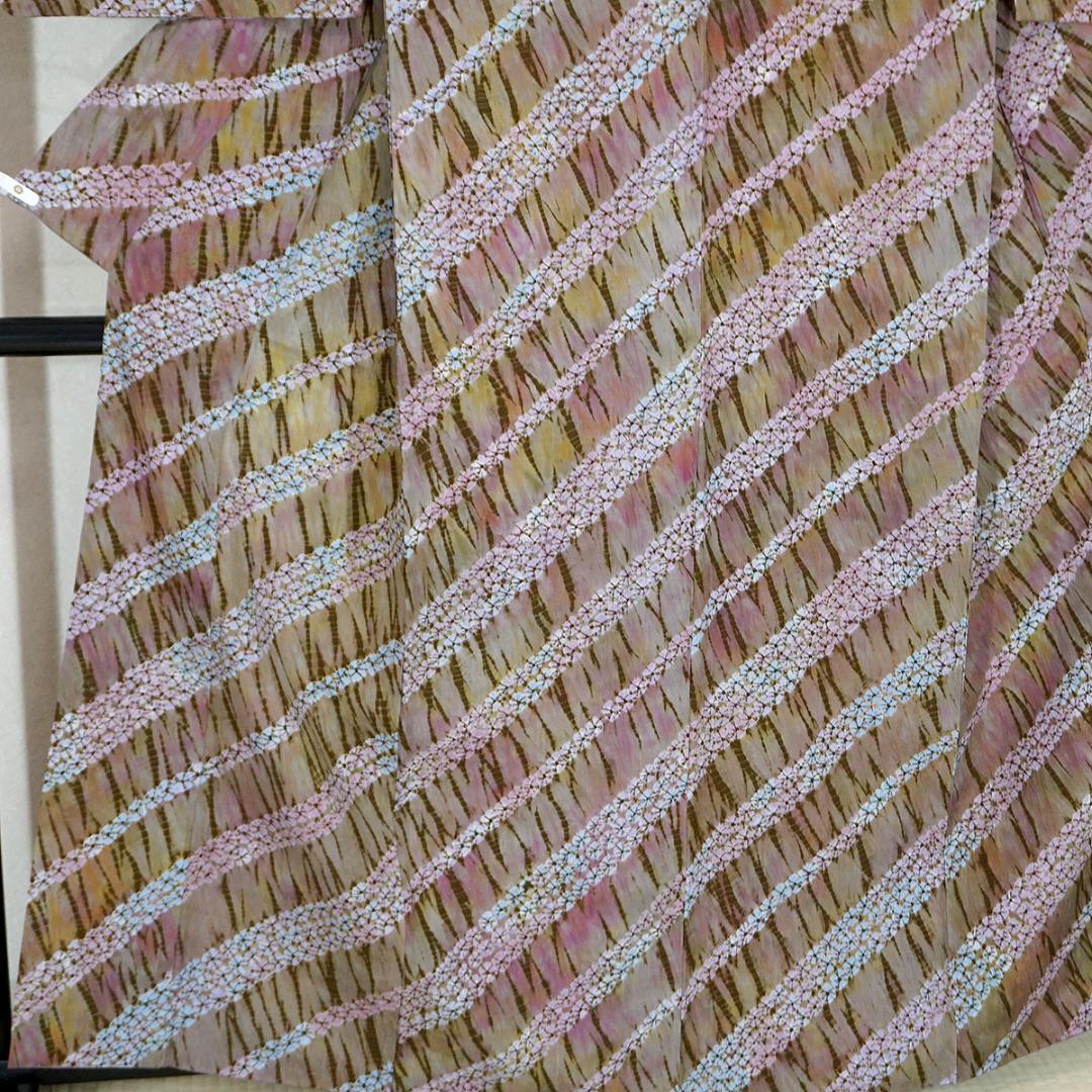 板締め絞り　正絹染紬　カジュアル　お洒落着　155cm　l862