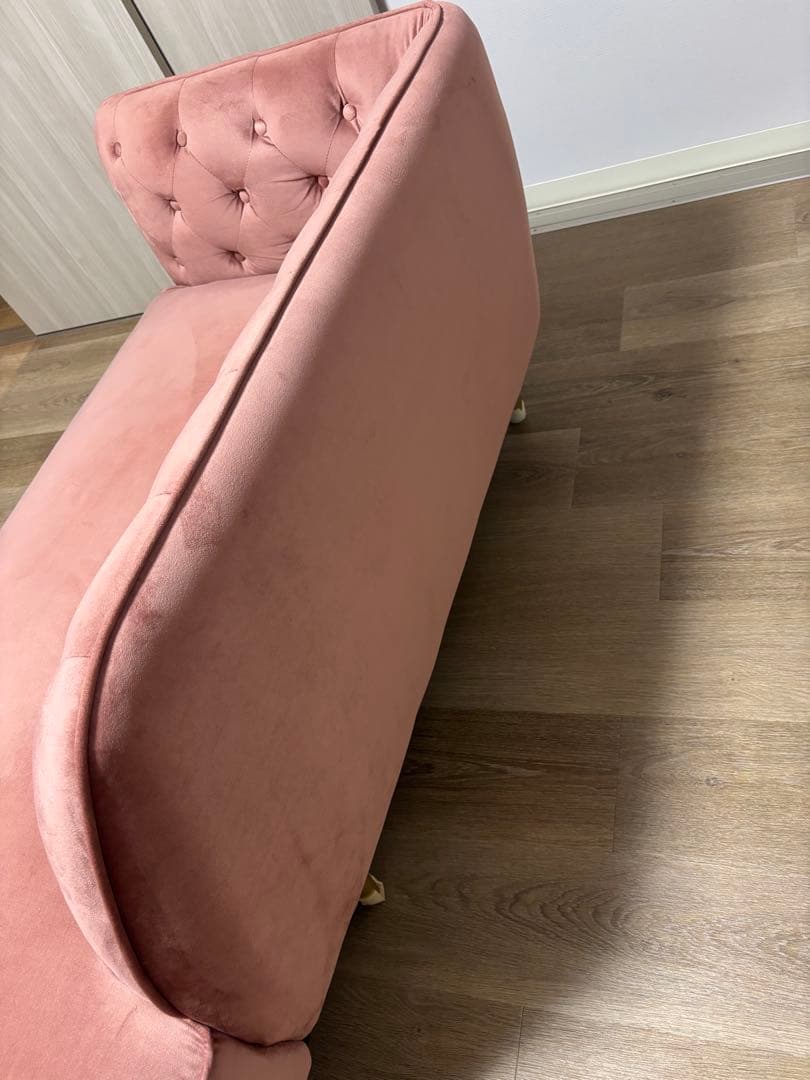 LOWYA ソファ 2人掛けソファ カウチソファ ベルベット調 ピンク