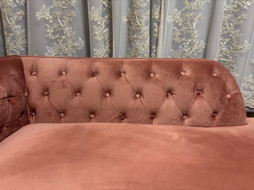 LOWYA ソファ 2人掛けソファ カウチソファ ベルベット調 ピンク